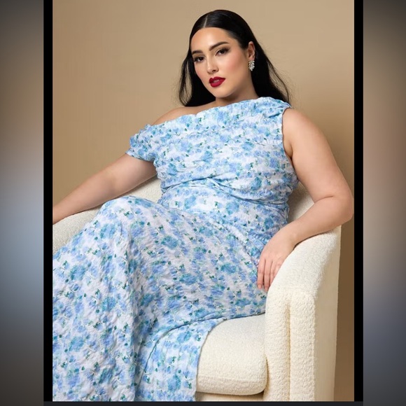 REBDOLLS FORGET ME NOT FLORAL ASYMMETRICAL MAXI BODYCON DRESS 1X - Picture 2 of 6